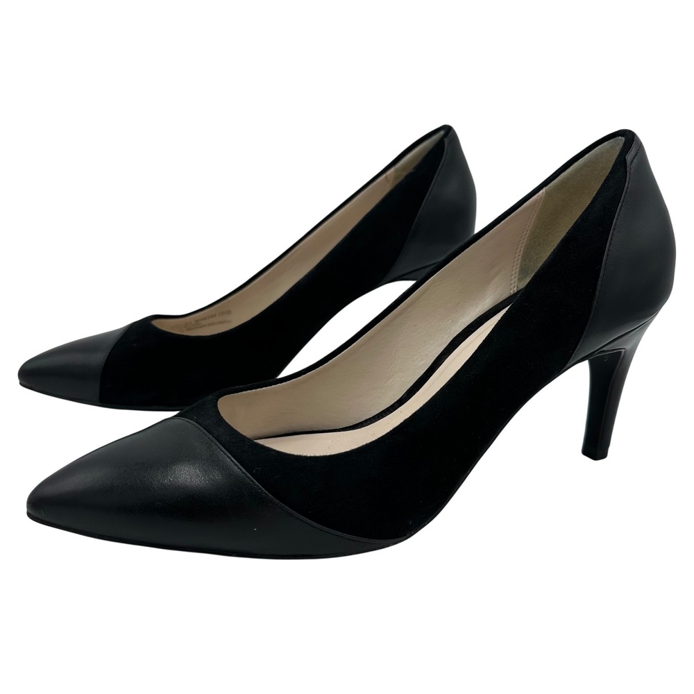 Cole Haan ShaylaBlack Leather Suede Pointed‎ Toe Stiletto Pumps Heels 10.5